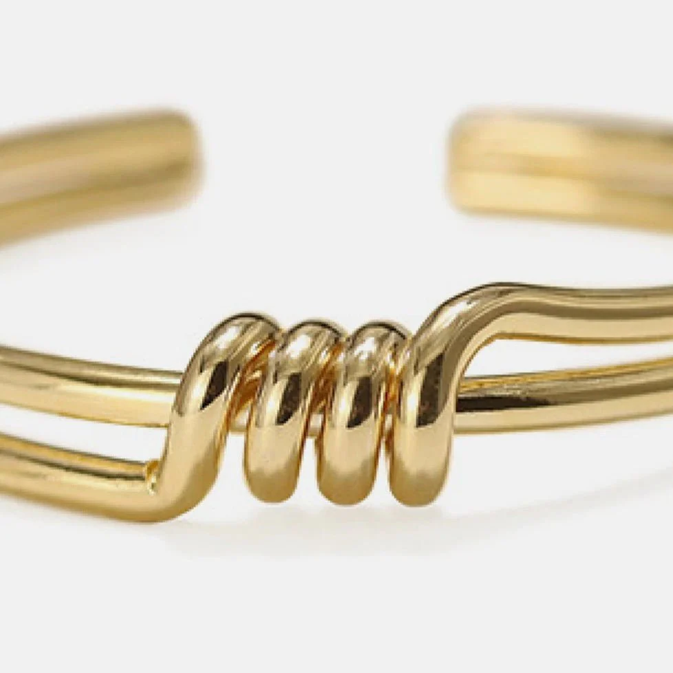 Gold Cuff Bangle Bracelet - Open Cuff Spiral Bracelet - Image 3